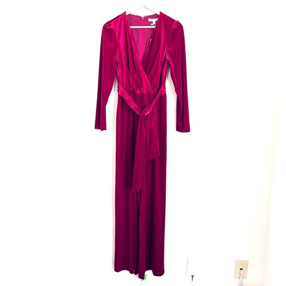 Antonio Melanie Miranda Velvet Womens Jumpsuit Size 6 Red Wide Leg Holiday Party - Picture 2 of 11